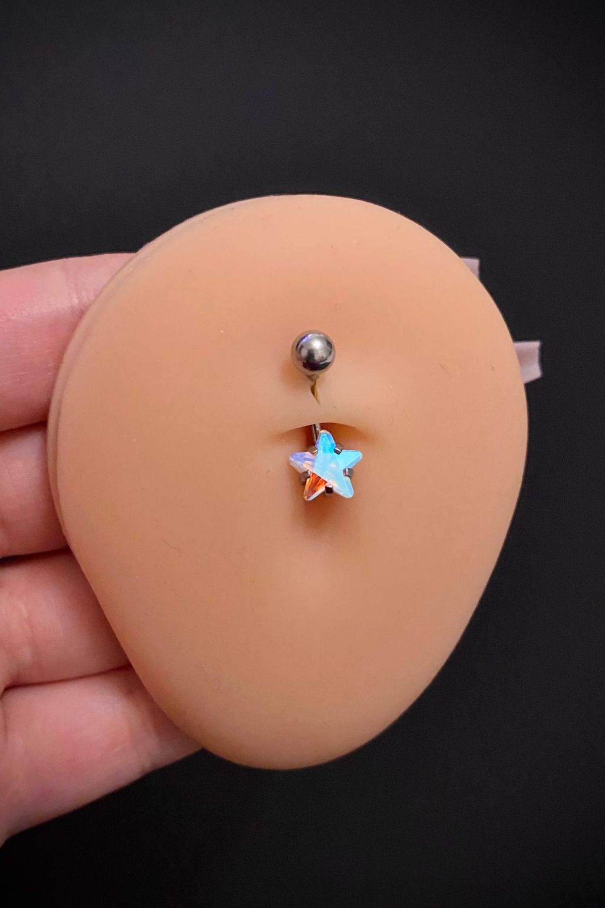 Kadın Gümüş Hologram Yıldız Taşlı Belly Cerrahi Çelik Göbek Piercing