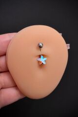 Kadın Gümüş Hologram Yıldız Taşlı Belly Cerrahi Çelik Göbek Piercing