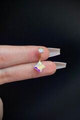Kadın Gold Renkli Kare Taşlı Belly Cerrahi Çelik Göbek Piercing