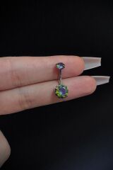 Kadın Hologram Yuvarlak Taşlı Belly Cerrahi Çelik Göbek Piercing