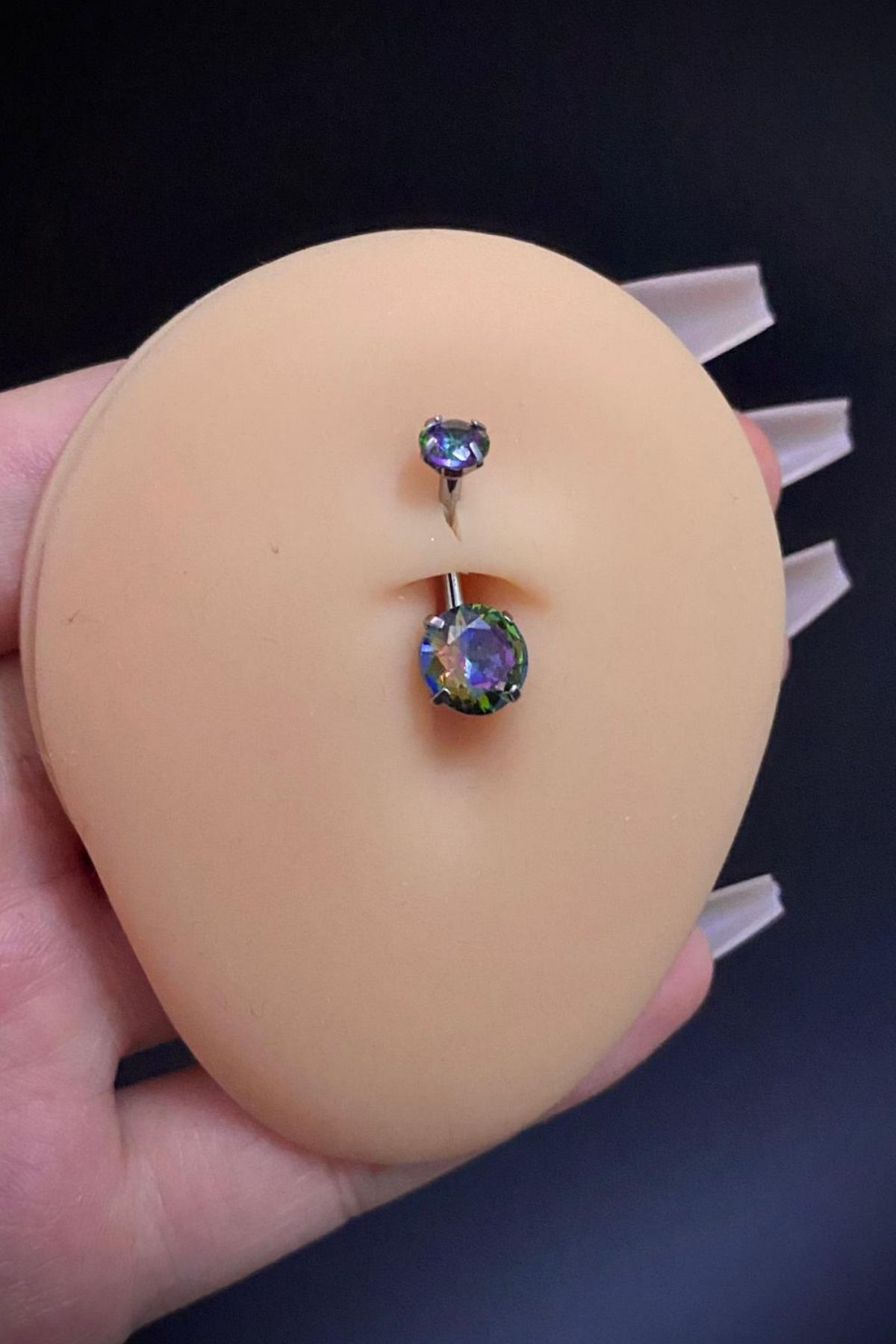 Kadın Hologram Yuvarlak Taşlı Belly Cerrahi Çelik Göbek Piercing