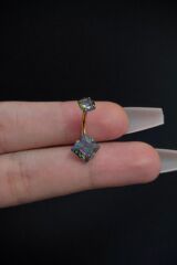 Kadın Gold Hologram Kare Taşlı Belly Cerrahi Çelik Göbek Piercing