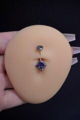 Kadın Gold Hologram Kare Taşlı Belly Cerrahi Çelik Göbek Piercing