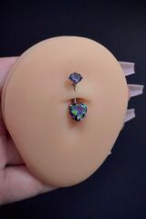 Kadın Gümüş Hologram Kalp Taşlı Belly Cerrahi Çelik Göbek Piercing