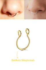 Unisex Cerrahi Çelik Sıkıştırma Kıkırdak Septum Hızma Burun Deliksiz Fake Piercing