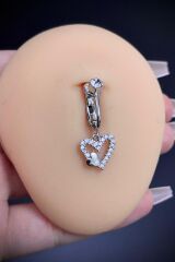 Kadın Kalp Zirkon Taşlı Sıkıştırma Deliksiz Belly Göbek Piercing