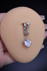 Kadın Sallantılı Kalp Model Zirkon Taşlı Sıkıştırma Deliksiz Belly Göbek Piercing