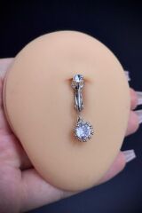 Kadın Sallantılı Zirkon Taşlı Sıkıştırma Deliksiz Belly Göbek Piercing