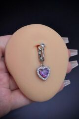 Kadın Mor Kalp Zirkon Taşlı Sıkıştırma Deliksiz Belly Göbek Piercing