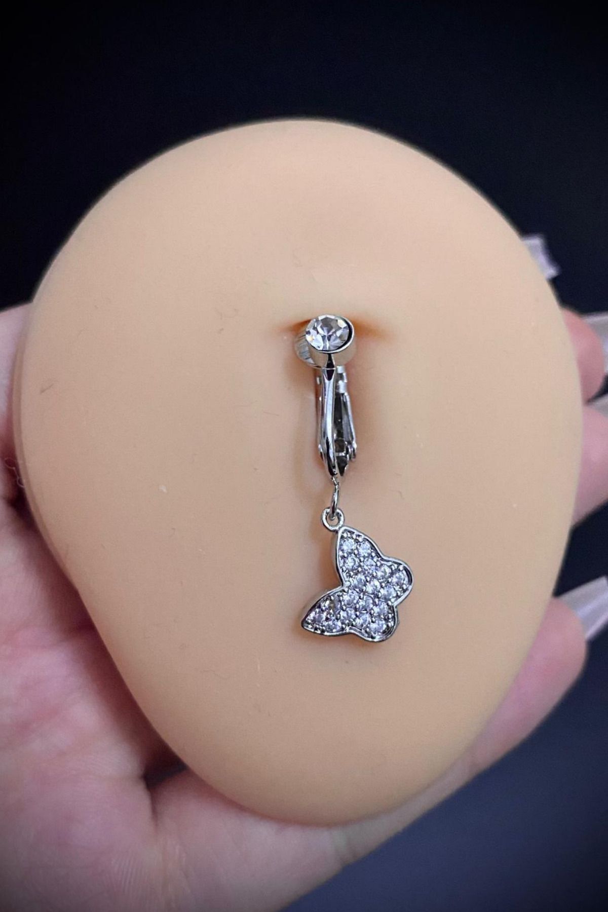 Kadın Sallantılı Kelebek Zirkon Taşlı Sıkıştırma Deliksiz Belly Göbek Piercing