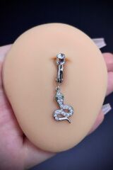 Kadın Yılan Figür Zirkon Taşlı Sıkıştırma Deliksiz Belly Göbek Piercing