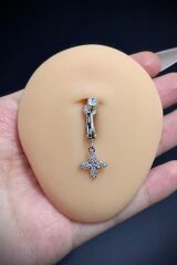 Kadın Yonca Zirkon Taşlı Sıkıştırma Deliksiz Belly Göbek Piercing