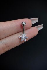 Kadın Gümüş Cerrahi Çelik Çiçek Figürlü Belly Göbek Piercing
