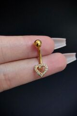 Kadın Gold Kalp Zirkon Taşlı Belly Çelik Göbek Piercing