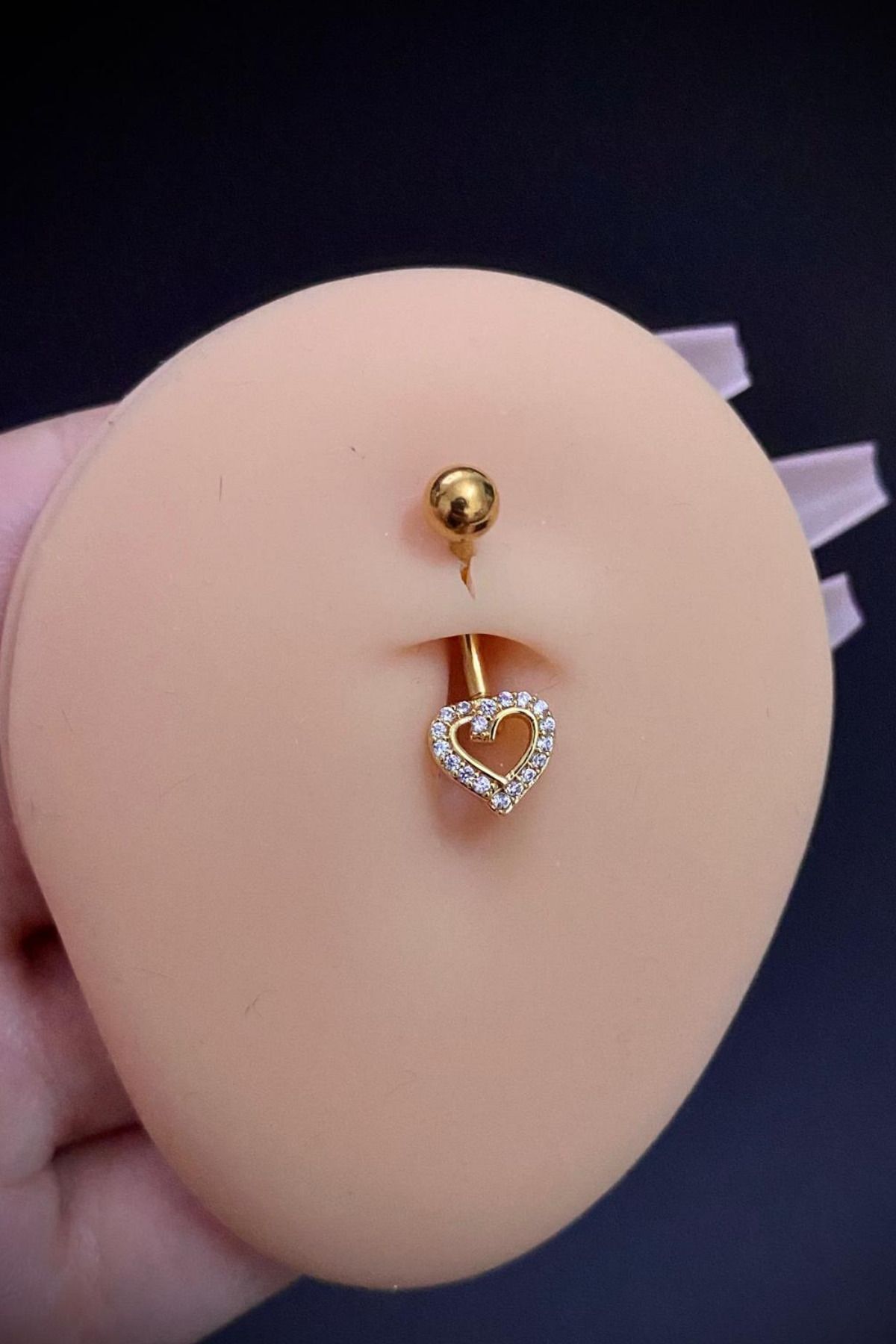 Kadın Gold Kalp Zirkon Taşlı Belly Çelik Göbek Piercing