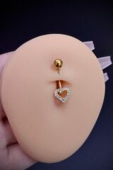 Kadın Gold Kalp Zirkon Taşlı Belly Çelik Göbek Piercing