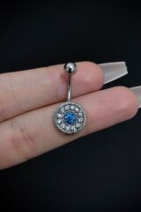 Kadın Gümüş Mavi Taşlı Halka Model Belly Çelik Göbek Piercing