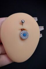Kadın Gümüş Mavi Taşlı Halka Model Belly Çelik Göbek Piercing