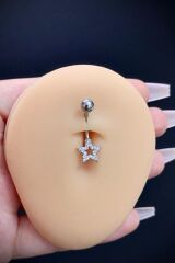Kadın Gümüş Yıldız Figürlü Zirkon Taşlı Belly Çelik Göbek Piercing