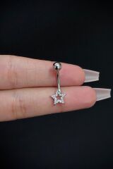 Kadın Gümüş Yıldız Figürlü Zirkon Taşlı Belly Çelik Göbek Piercing