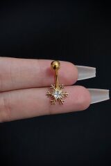 Kadın Gold Kar Tanesi Yıldız Figürlü Taşlı Belly Çelik Göbek Piercing