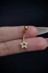 Kadın Gold Yıldız Figürlü Taşlı Belly Çelik Göbek Piercing
