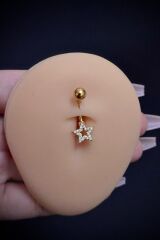 Kadın Gold Yıldız Figürlü Taşlı Belly Çelik Göbek Piercing