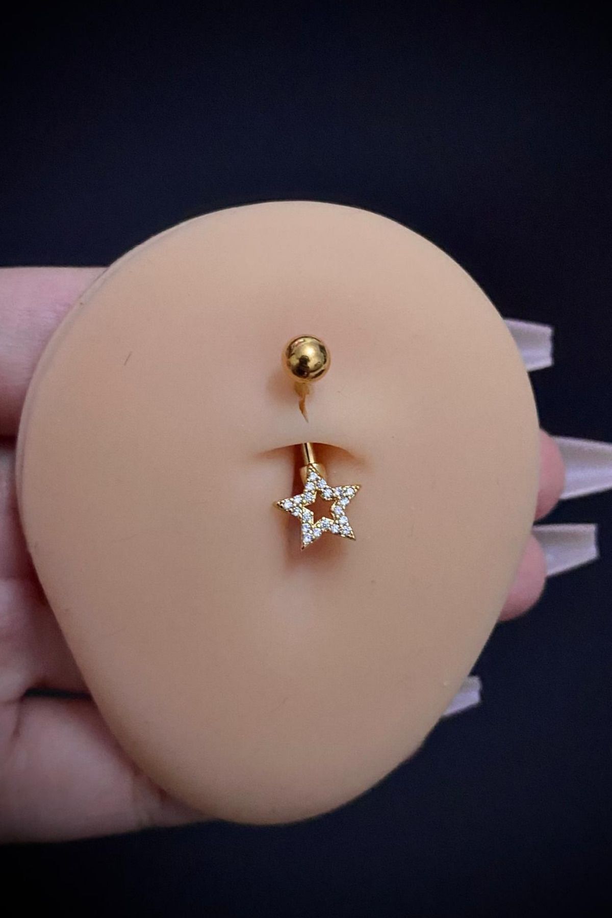 Kadın Gold Yıldız Figürlü Taşlı Belly Çelik Göbek Piercing