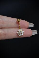 Kadın Gold Kar Tanesi Figürlü Zirkon Taşlı Belly Çelik Göbek Piercing