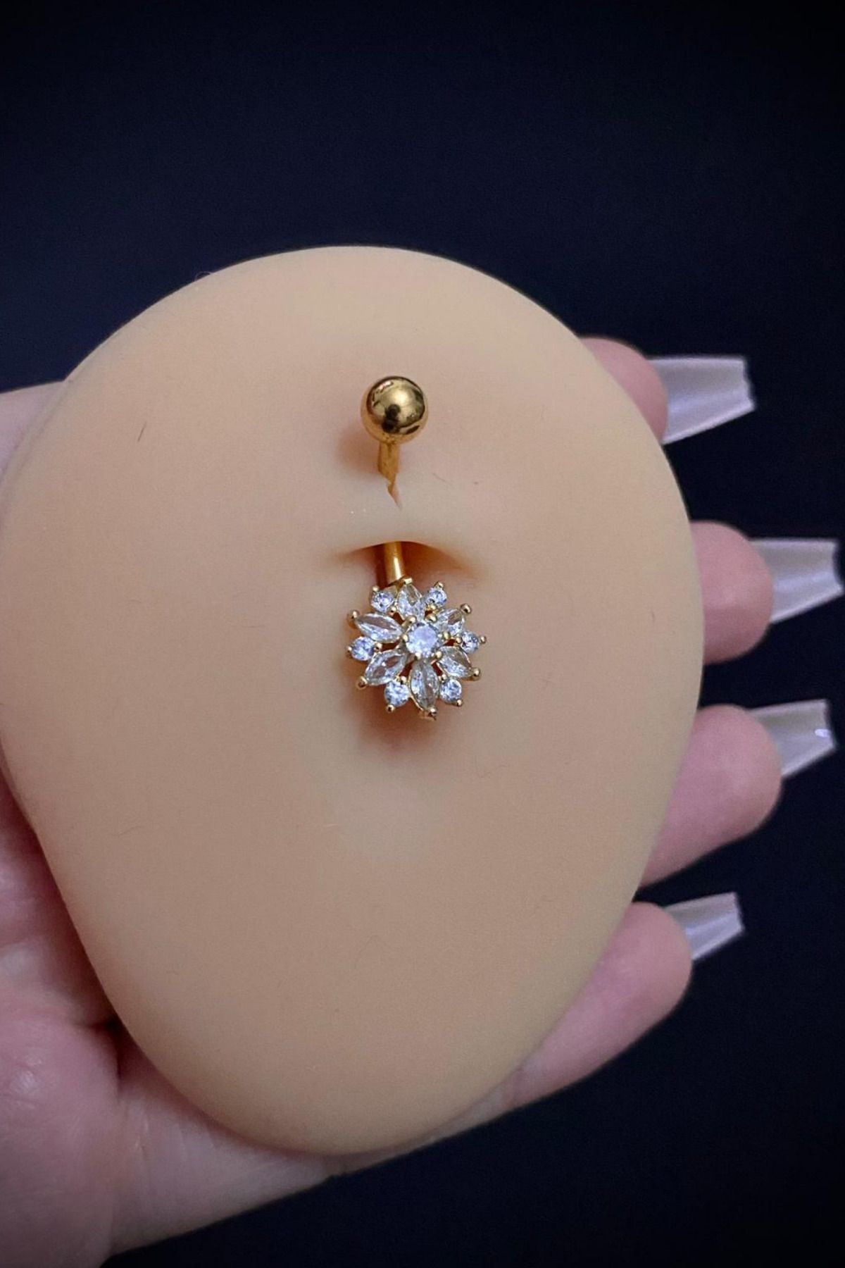 Kadın Gold Kar Tanesi Figürlü Zirkon Taşlı Belly Çelik Göbek Piercing