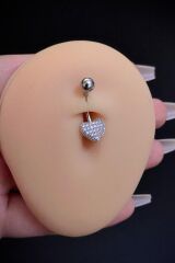 Kadın Gümüş Kalp Tasarım Model Zirkon Taşlı Belly Çelik Göbek Piercing
