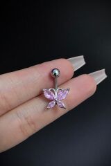 Kadın Gümüş Kelebek Zirkon Taşlı Belly Cerrahi Çelik Göbek Piercing
