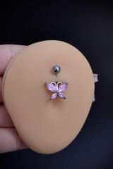 Kadın Gümüş Kelebek Zirkon Taşlı Belly Cerrahi Çelik Göbek Piercing