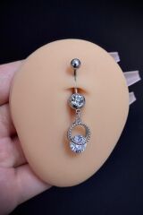 Kadın Gümüş Renk Sallantılı Zirkon Taşlı Belly Cerrahi Çelik Göbek Piercing
