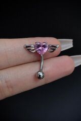 Kadın Gümüş Kalp Melek Figürlü Belly Çelik Göbek Piercing