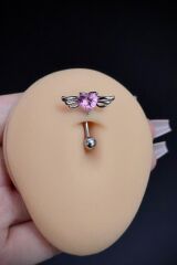 Kadın Gümüş Kalp Melek Figürlü Belly Çelik Göbek Piercing