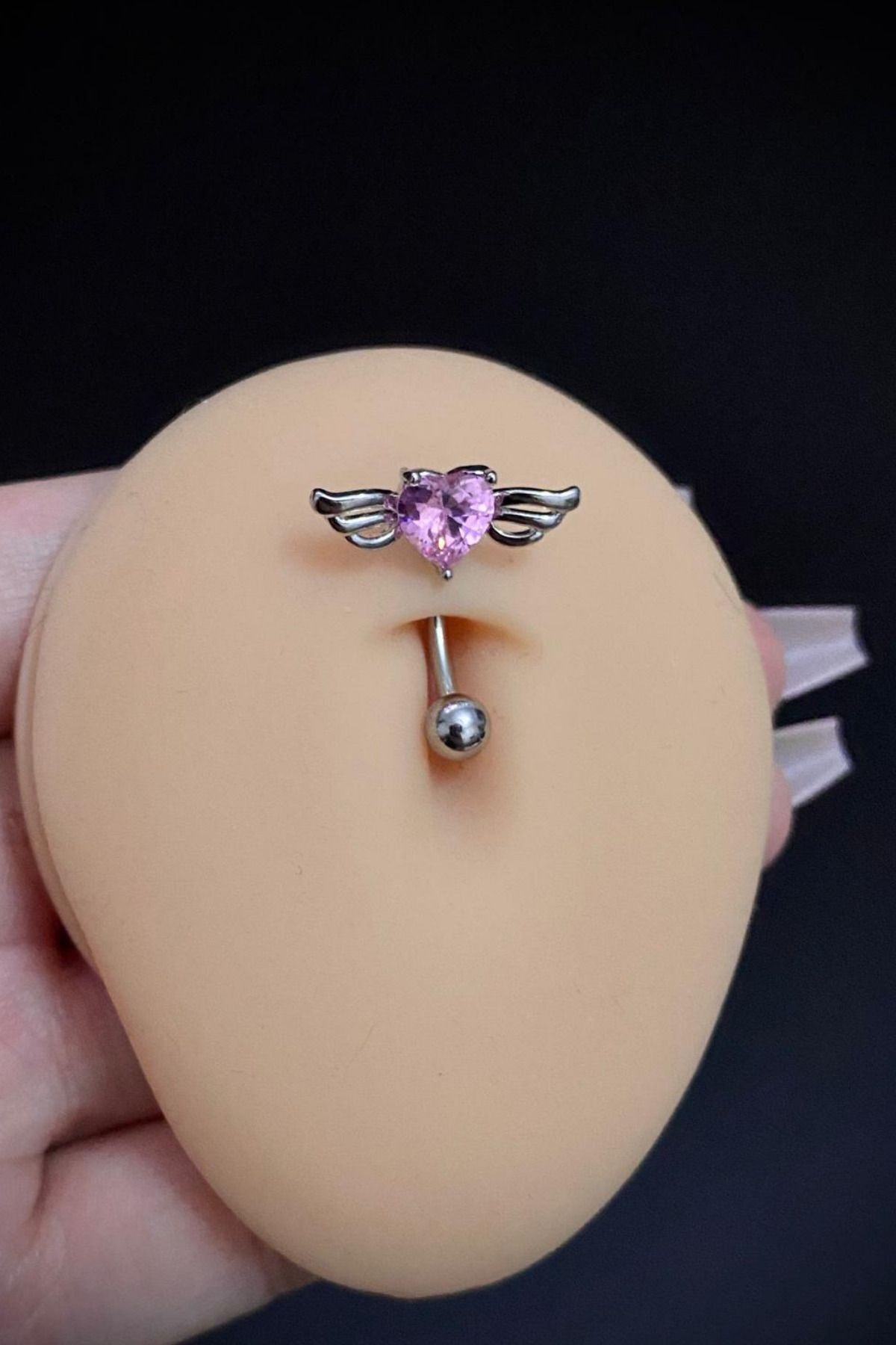 Kadın Gümüş Kalp Melek Figürlü Belly Çelik Göbek Piercing