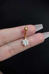 Kadın Gold Çiçek Figürlü Taşlı Belly Cerrahi Çelik Göbek Piercing