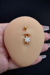 Kadın Gold Çiçek Figürlü Taşlı Belly Cerrahi Çelik Göbek Piercing