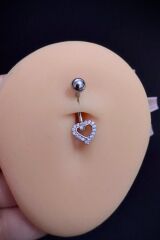Kadın Gümüş Kalp Zirkon Taşlı Belly Cerrahi Çelik Göbek Piercing