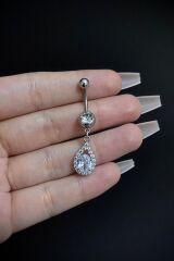 Kadın Gümüş Sallantılı Damla Taşlı Belly Çelik Göbek Piercing