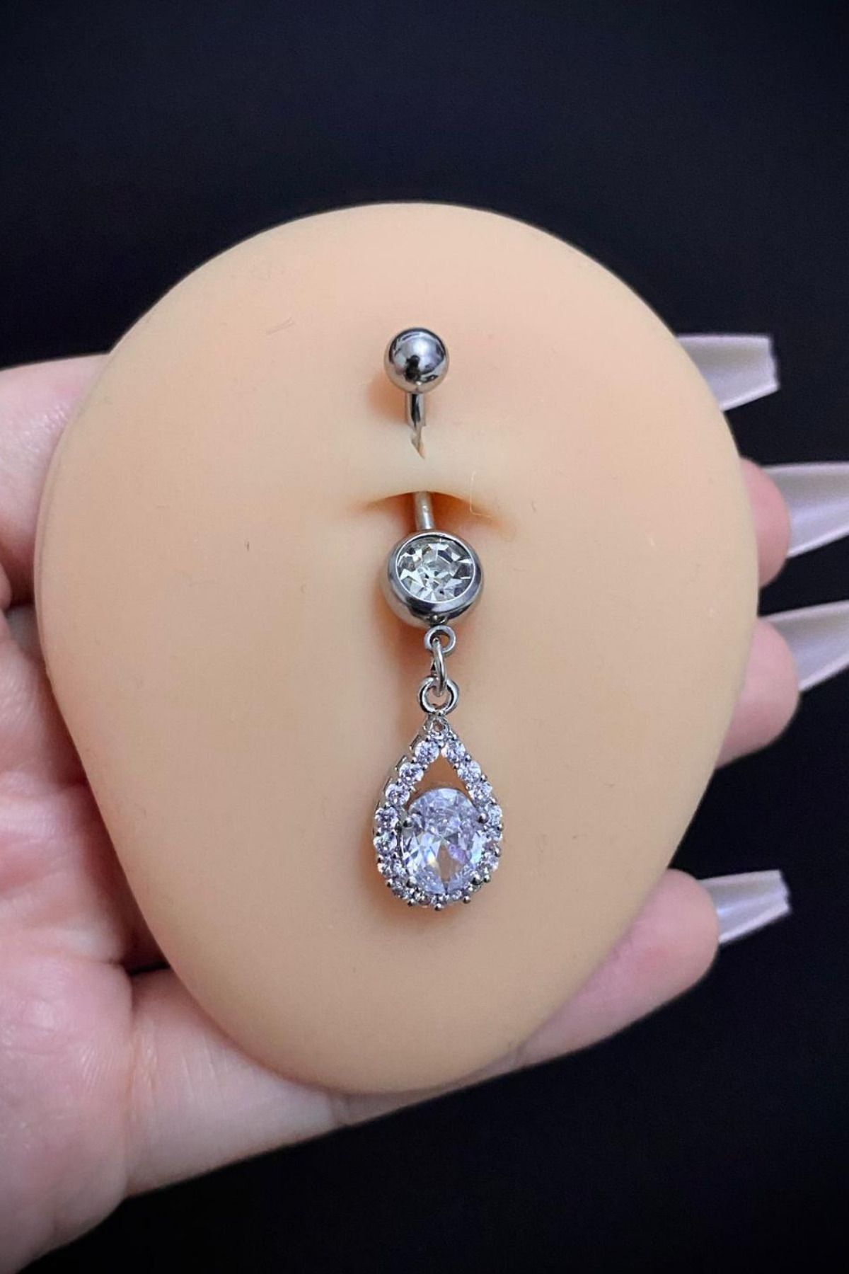 Kadın Gümüş Sallantılı Damla Taşlı Belly Çelik Göbek Piercing