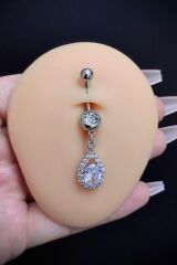 Kadın Gümüş Sallantılı Damla Taşlı Belly Çelik Göbek Piercing