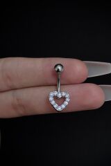 Kadın Gümüş Kalp Figürlü Zirkon Taşlı Belly Çelik Göbek Piercing