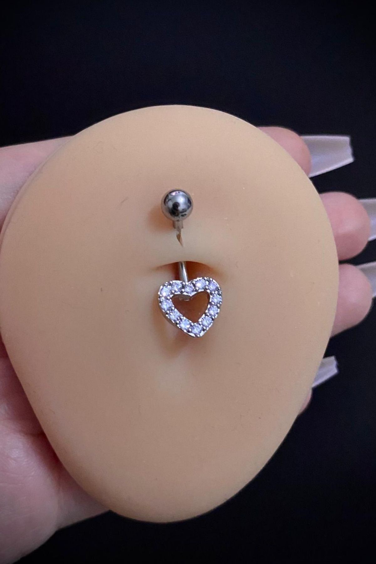 Kadın Gümüş Kalp Figürlü Zirkon Taşlı Belly Çelik Göbek Piercing