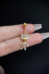 Kadın Cerrahi Çelik Sevimli Ayıcık Figürlü Sallantılı Belly Göbek Piercing