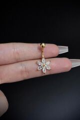 Kadın Gold Cerrahi Çelik Papatya Figürlü Zirkon Taşlı Belly Göbek Piercing