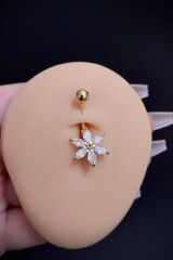 Kadın Gold Cerrahi Çelik Papatya Figürlü Zirkon Taşlı Belly Göbek Piercing