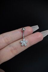 Kadın Cerrahi Çelik Papatya Figürlü Taşlı Belly Göbek Piercing