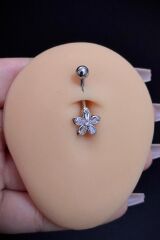 Kadın Cerrahi Çelik Papatya Figürlü Taşlı Belly Göbek Piercing